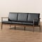 Baxton Studio Venza Walnut Wood Black Faux Leather 3-Seater Sofa 140-7554 - alternate 8